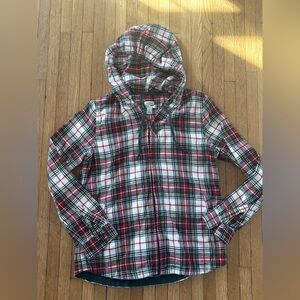 🔥 Vintage LL Bean Plaid Hooded Zip Up Leather Pull Size Small 🔥